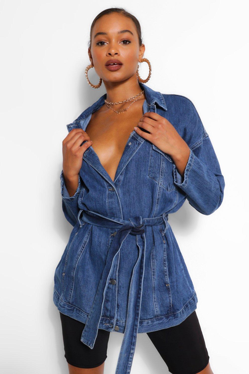 Denim Longline Oversized Belted Jacket